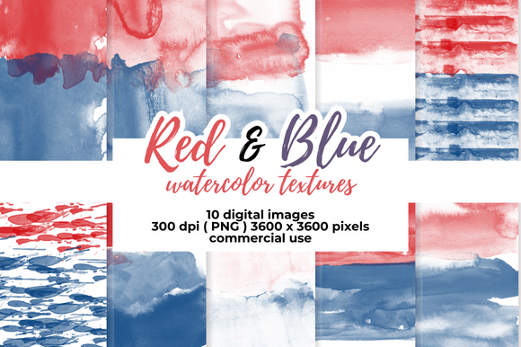 Download Red and Blue Watercolor Digital Papers - Watercolor Collection