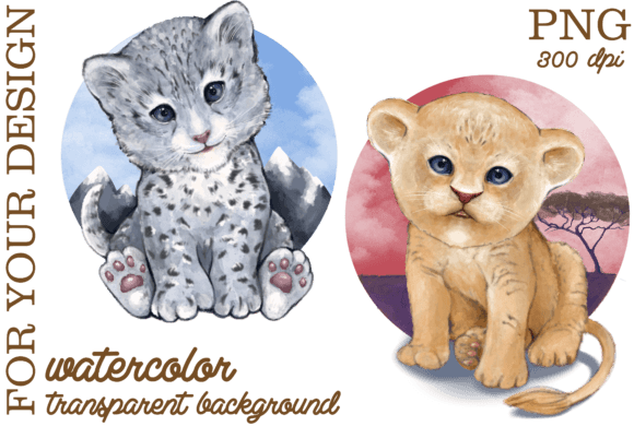 Download Baby Animals Watercolor Lion and Leopard - Watercolor Collection