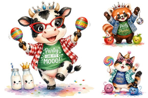 Download Watercolor Party Animals Clipart Bundle - Watercolor Collection