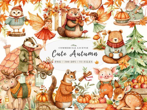 Download Watercolor Cozy Autumn Fairy Cute Animal - Watercolor Collection